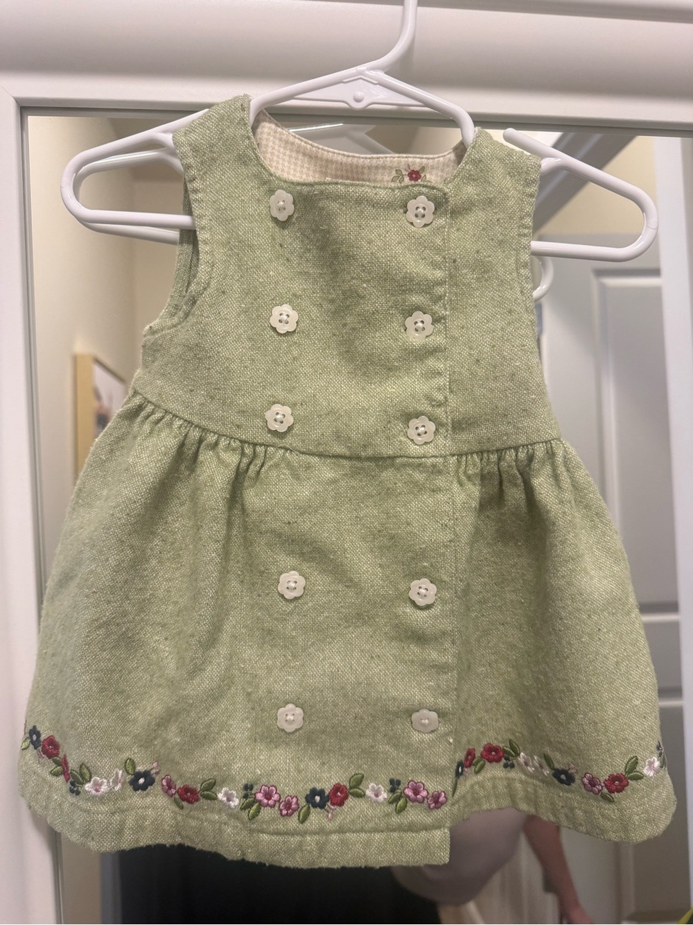 Gymboree Light Green Sleeveless Dress with Floral Embroidery